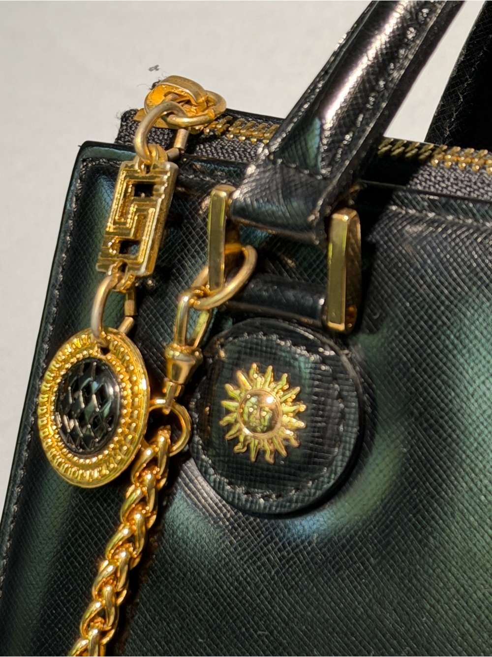 Vintage Gianni Versace Black Leather Medusa Sun Charm Bag - Picture 4 of 17